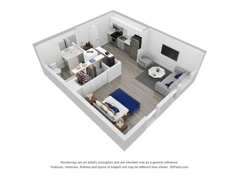 3D Floor Plan | Studio C | 476 SQFT